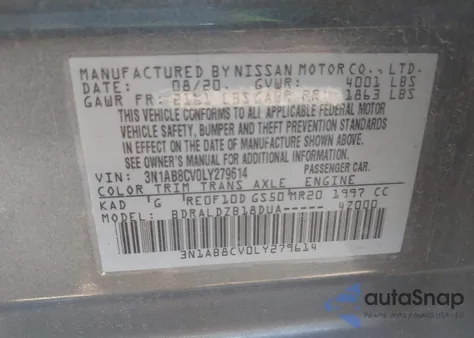 2020 Nissan Sentra Sv Xtronic Cvt from USA, damaged, VIN 3N1AB8CV0LY279614